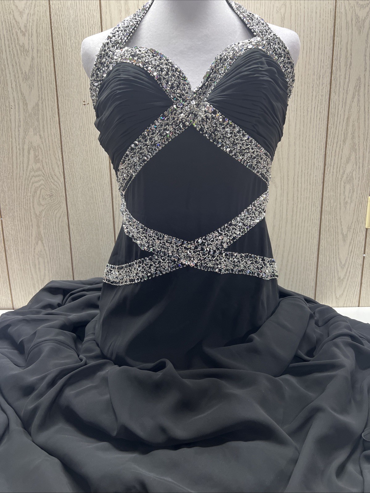 FLIRT Maggie Sottero Black Sequined Prom Gown Evening Dress Size 10 Preloved GUC