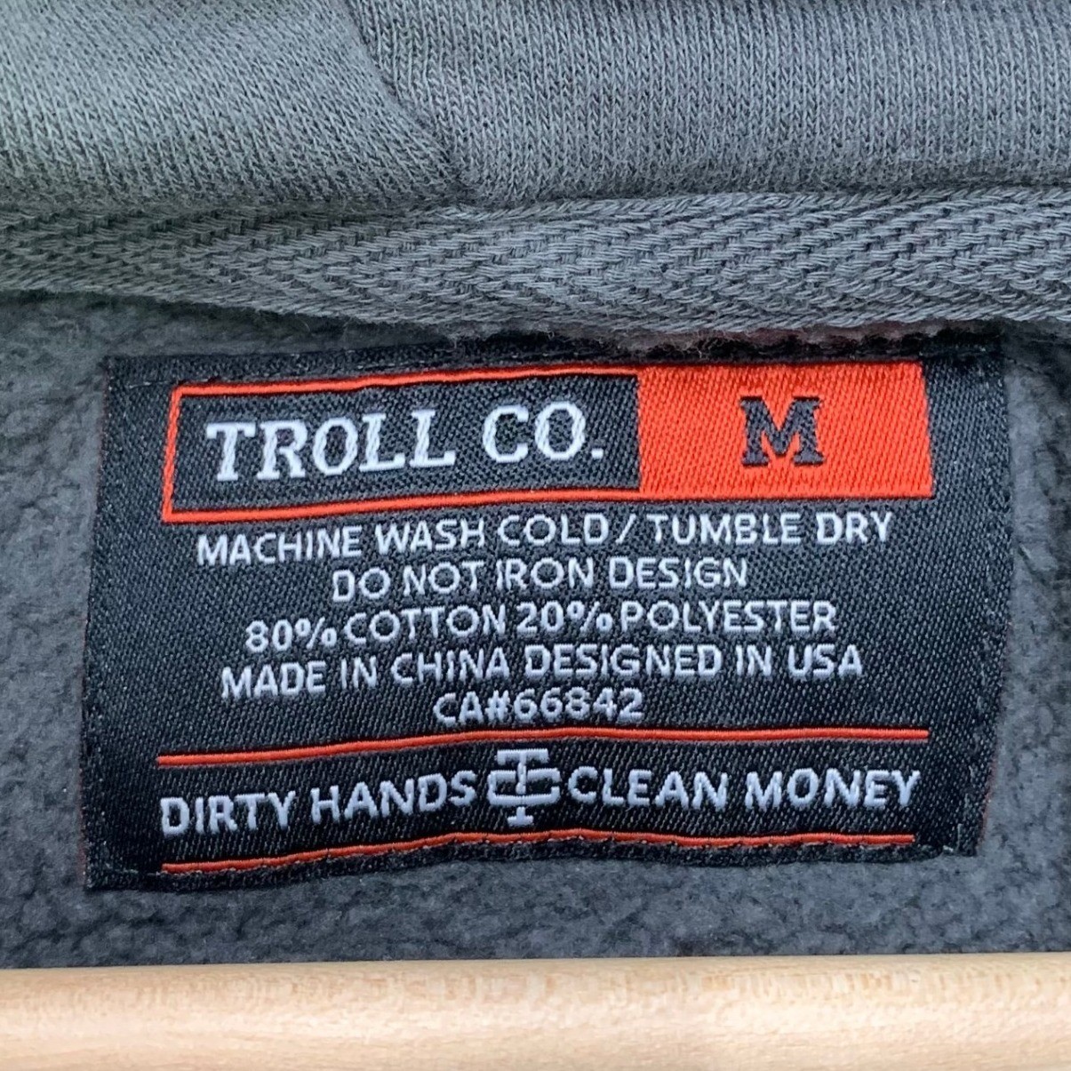 Troll Co Hoodie Men Medium Gray Dirty Hands Clean Money Workwear Graphic DHCM