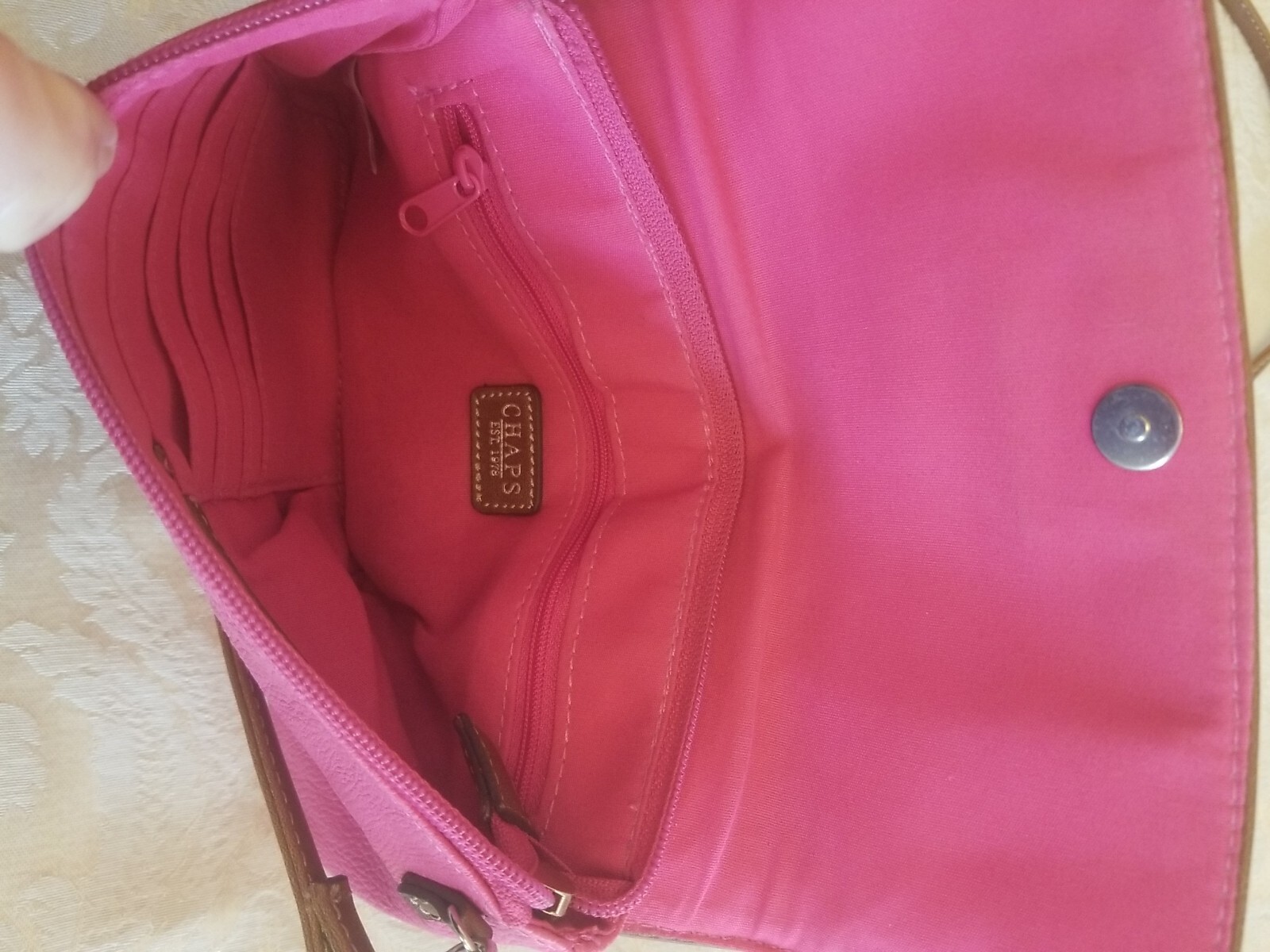 Chaps Crossbody/Clutch Purse Pebble Grain Man-Made Material Pink/Brown ~ B