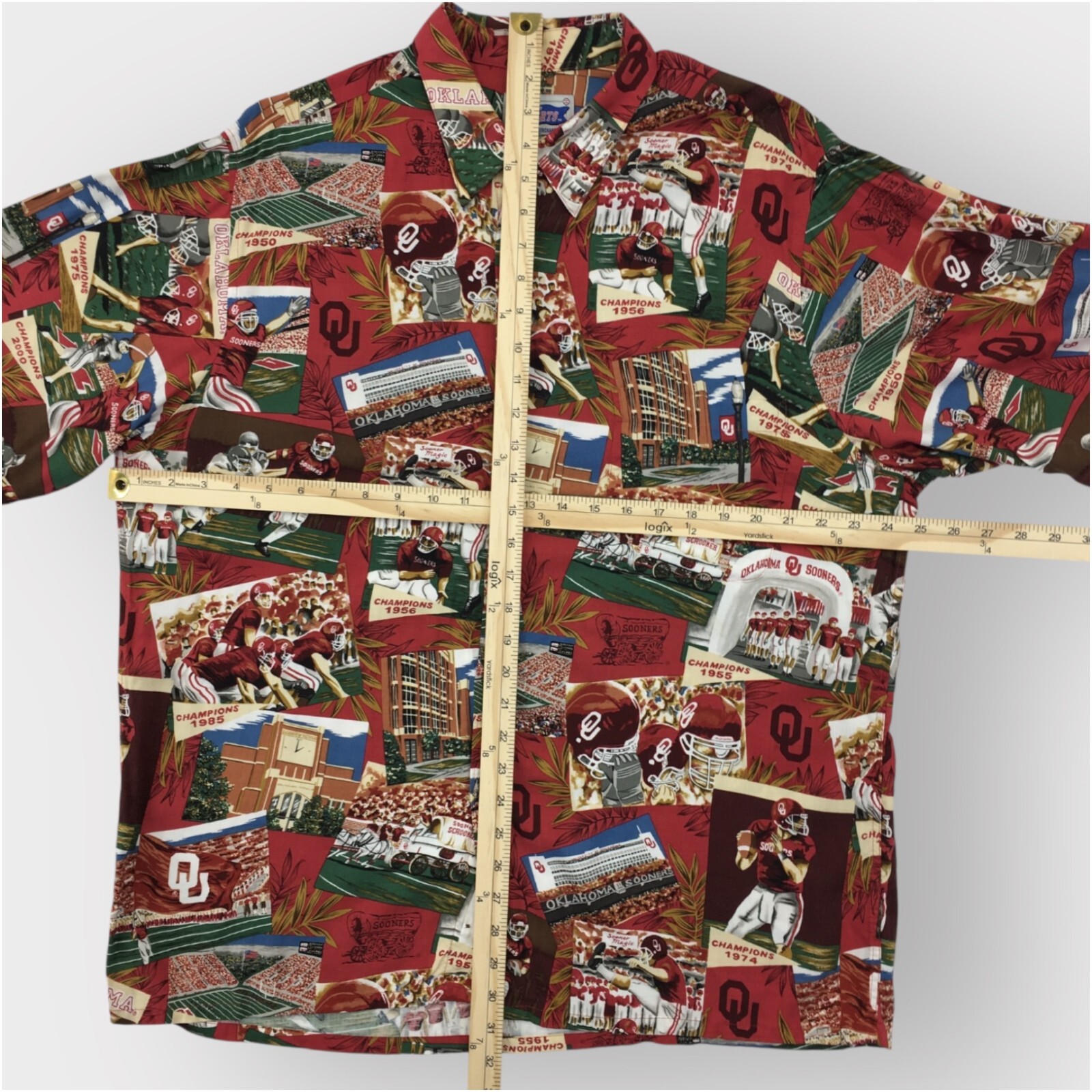 REYN SPOONER Hawaiian Shirt Oklahoma Sooners Mens Size L Casual Cruise Rayon
