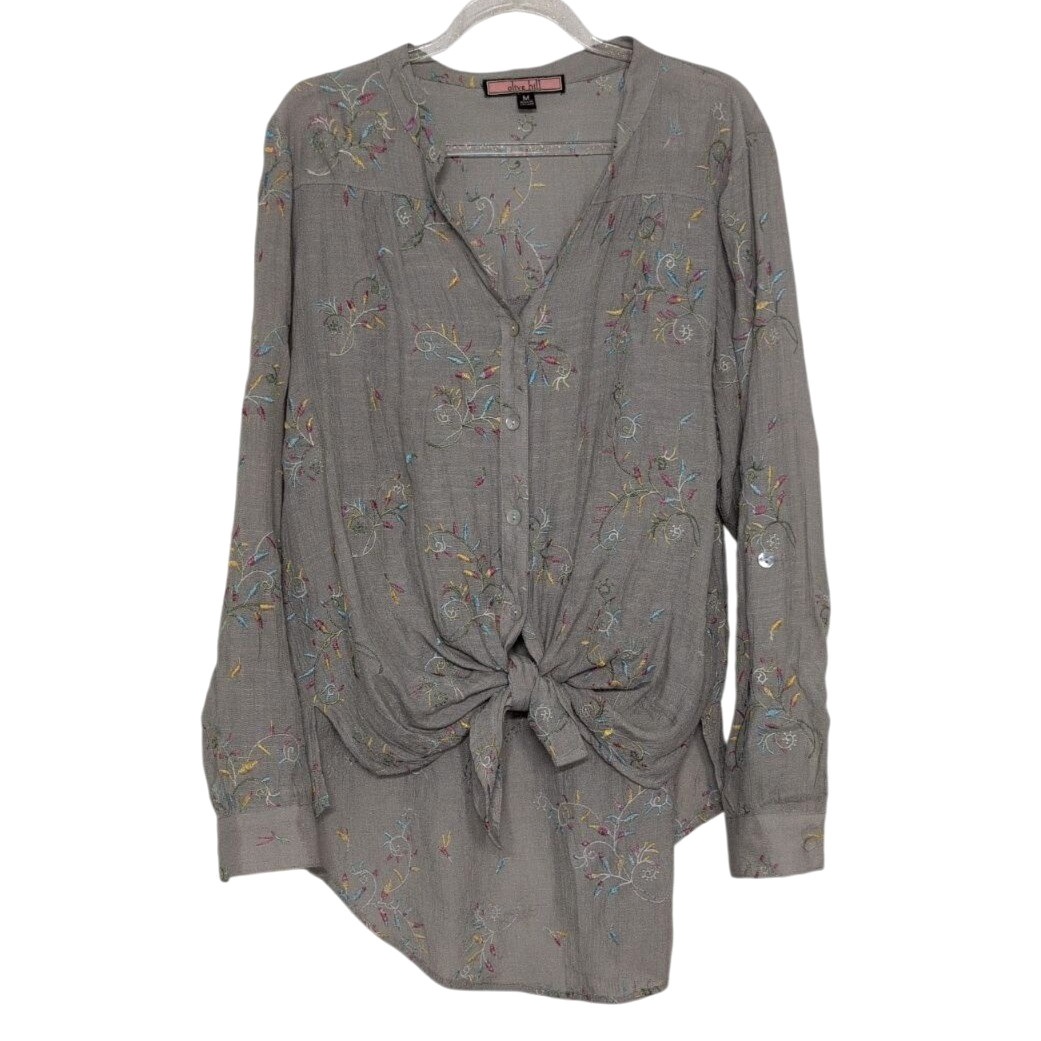 Olive Hill Embroidered Floral Shirt Womens Size Medium Boho Cottagecore Casual