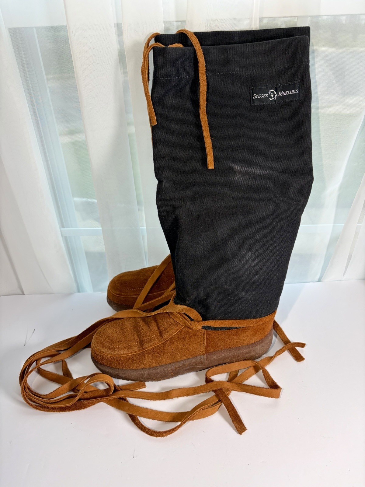 Steger Mukluks Moose Hide Leather Canvas Woman’s 10 Chestnut Black – See Notes