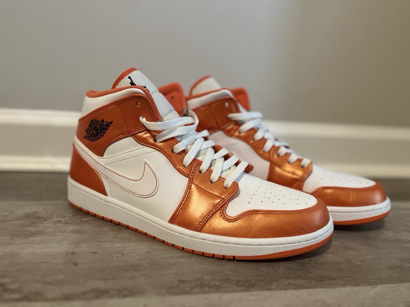 Jordan Air Jordan 1 Mid Men’s Mid Top Colorblock Lace Up Sneakers Orange White