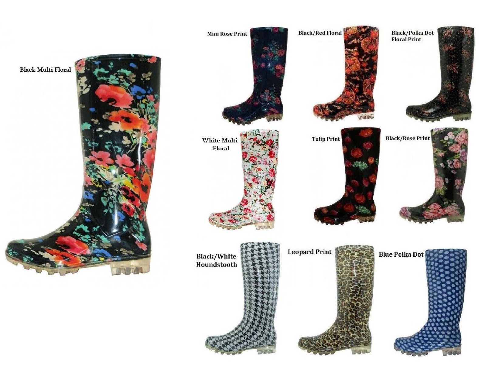 Women’s Rain Boots Rubber unlined Sizes 5 6 7 8 9 10 11