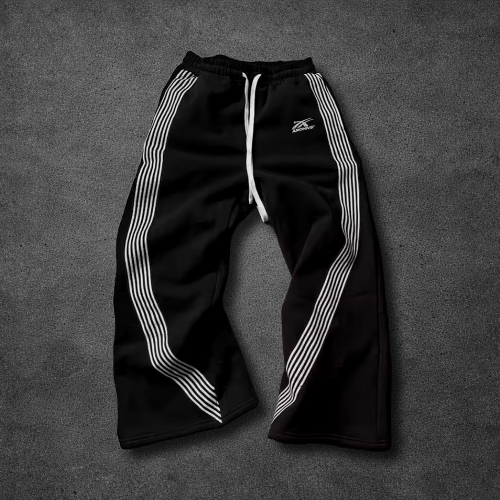 [Black/Grey] Wide Baggy Y2K Streetwear Sweatpants with White Stripes [S-3XL]