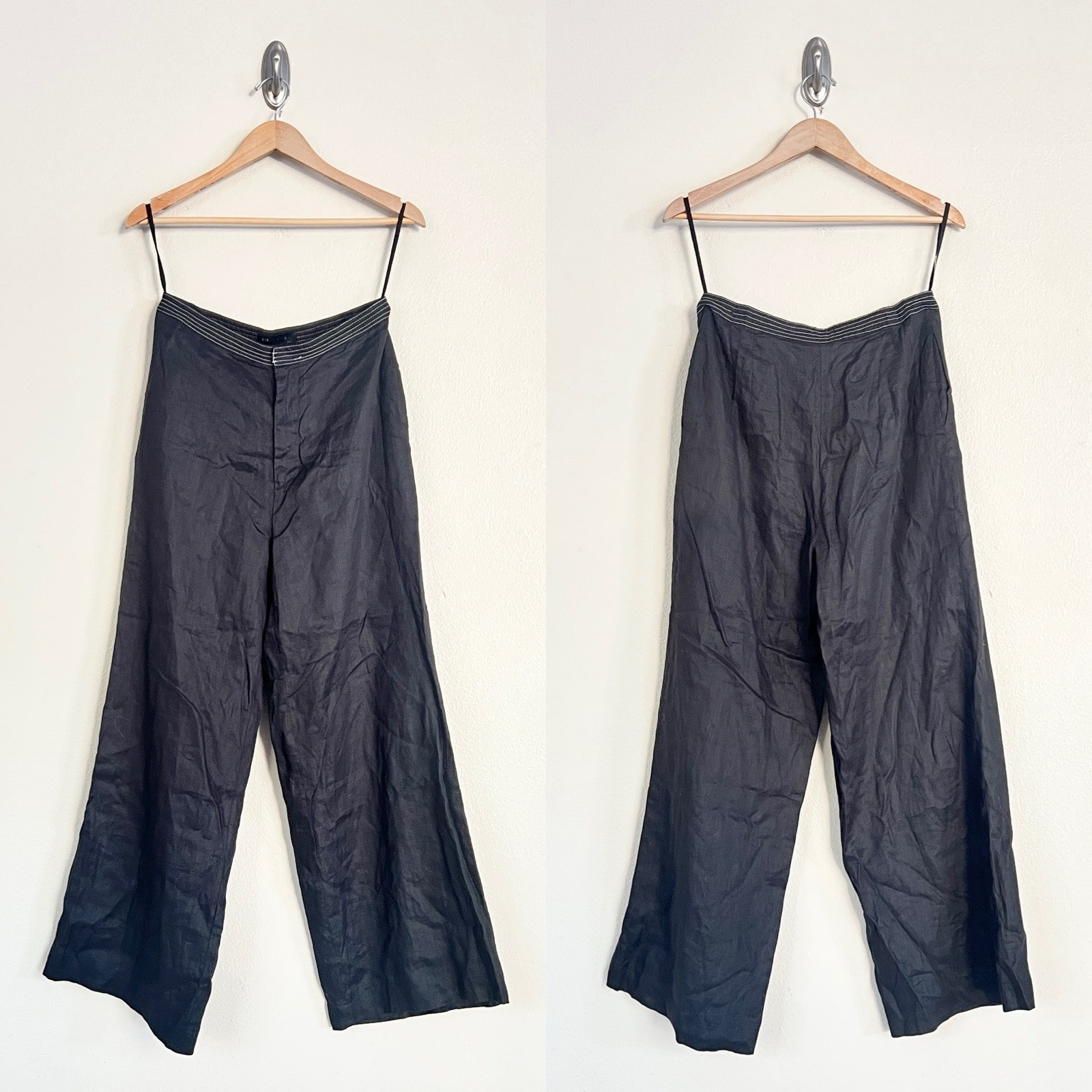 SIR THE LABEL 2-Piece Vilma Linen Black Wrap Bra Top + Wide Leg Pants SET Sz S