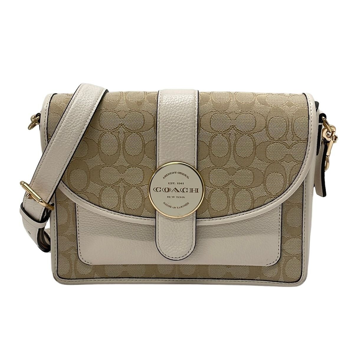 COACH Ronnie Crossbody Signature Jacquard Bag Khaki Ivory Auth From Japan