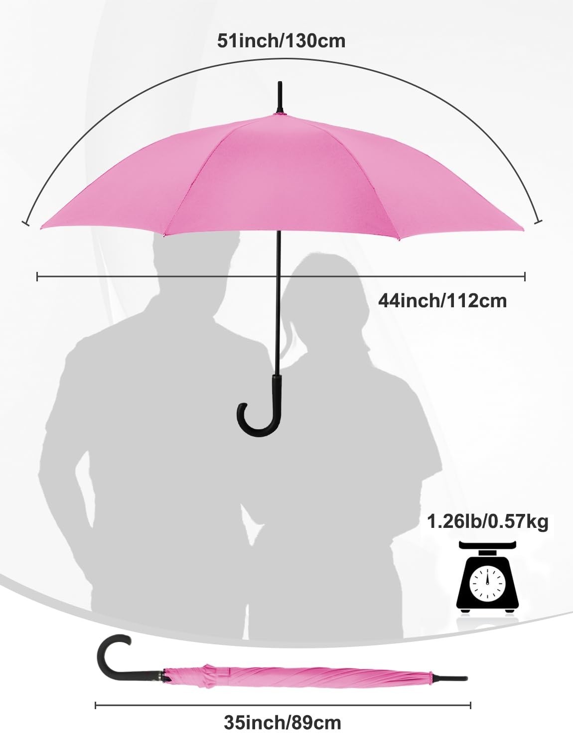 Large Windproof 50-Inch Stick Umbrella – Automatic Open, Oversized J Handle, Unb