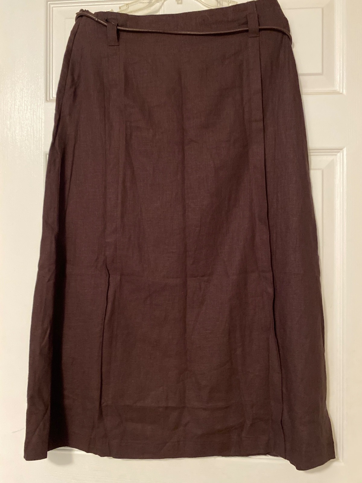 Elie Tahari linen blend a line midi skirt brown 8 NWOT