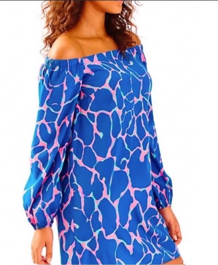 Lilly Pulitzer Broken Shaker Adura Silk Mini Dress Abstract Tiki Blue Pink Xl