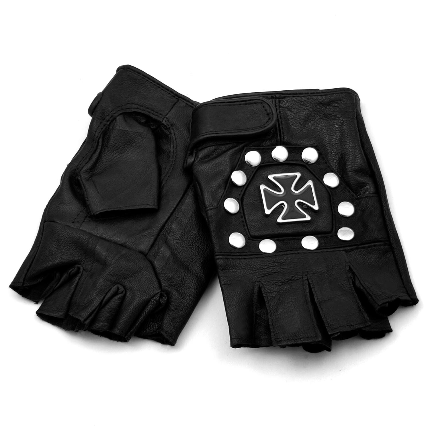 Real Leather Fingerless Gloves Men Biker Motorcycle Rock Vintage Punk