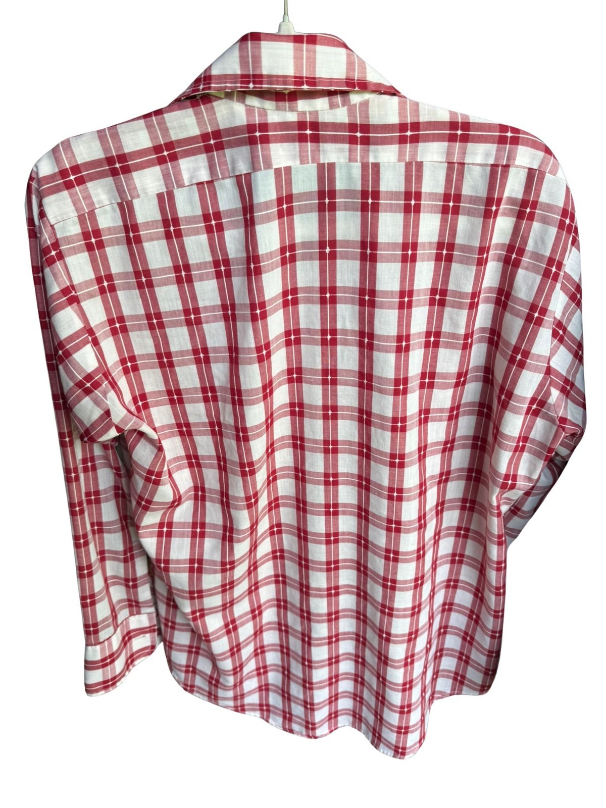 Vintage Humphrey House Van Heusen Plaid Button Up Shirt Red White Preppy 15.5×32
