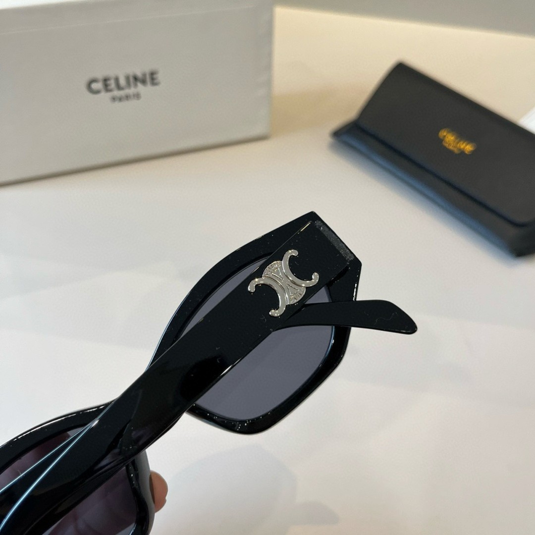 Celine CL40308U Silver Logo Black Cat Eye Sunglasses 55-18-145