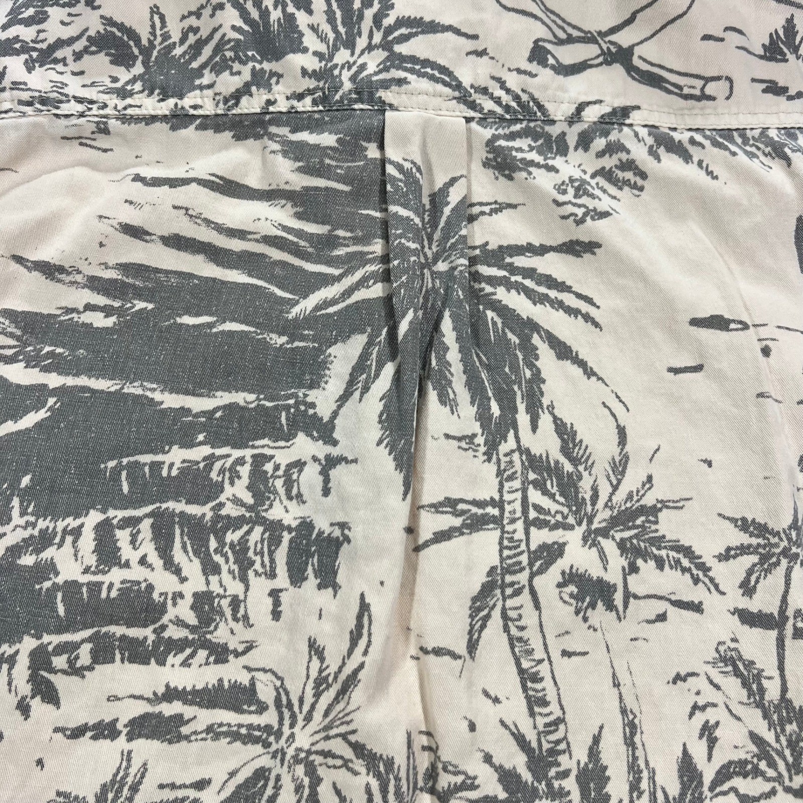 UNBRANDED Hemp Blend Tropical Island Print Shirt Mens Large Beige Gray