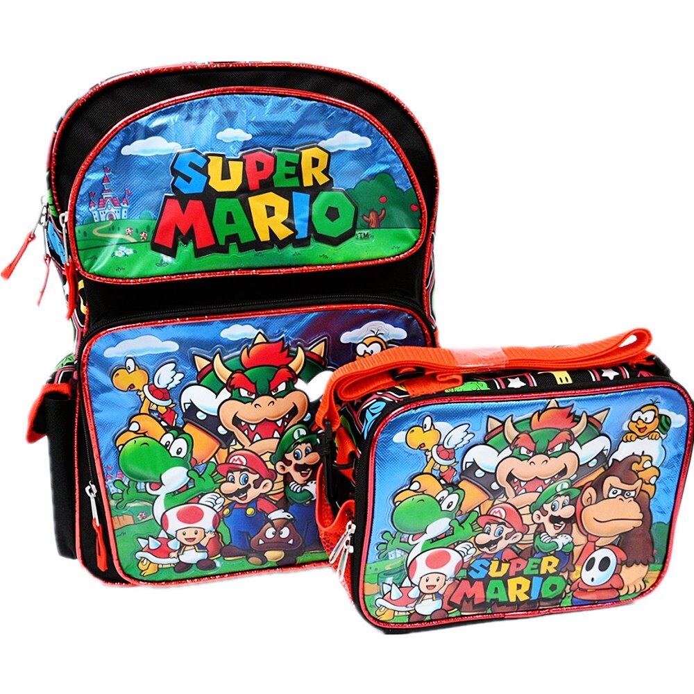 Nintendo Super Mario 16″ Large School Backpack with Lunch Bag, Mario Book Bag