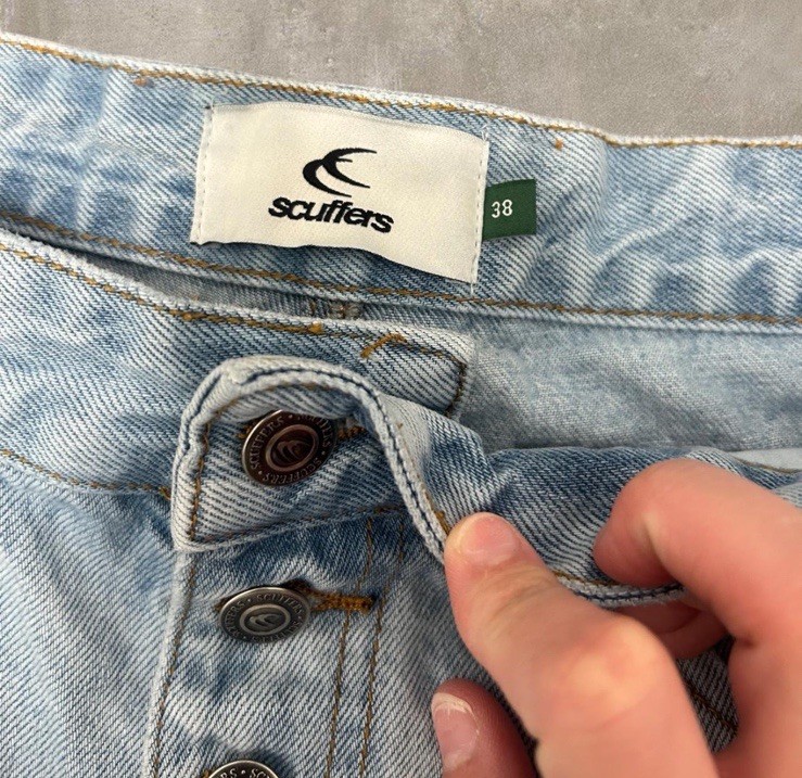 Scuffers Light Blue Wash High Waisted Wide Leg Denim Jeans with buttons