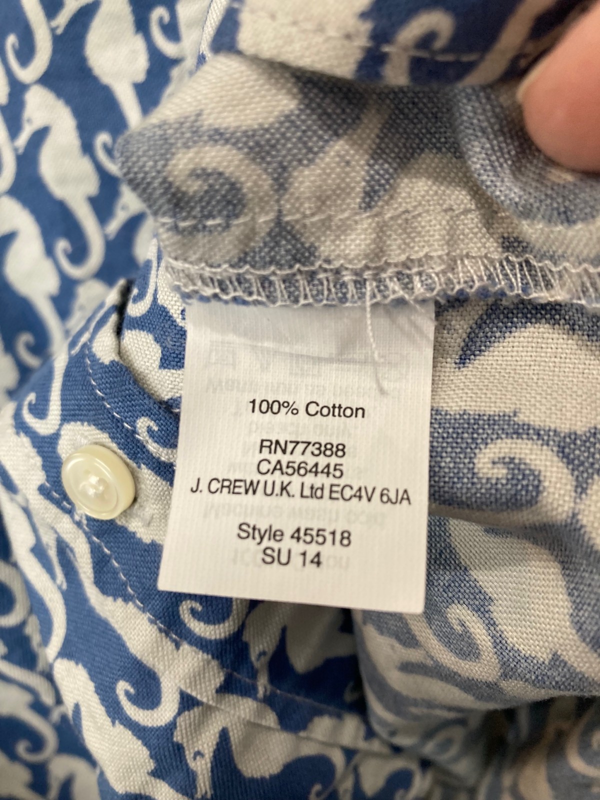 J CREW Seahorse Nautical 100% Cotton Button Up Shirt Long Sleeve Womens Size XXS