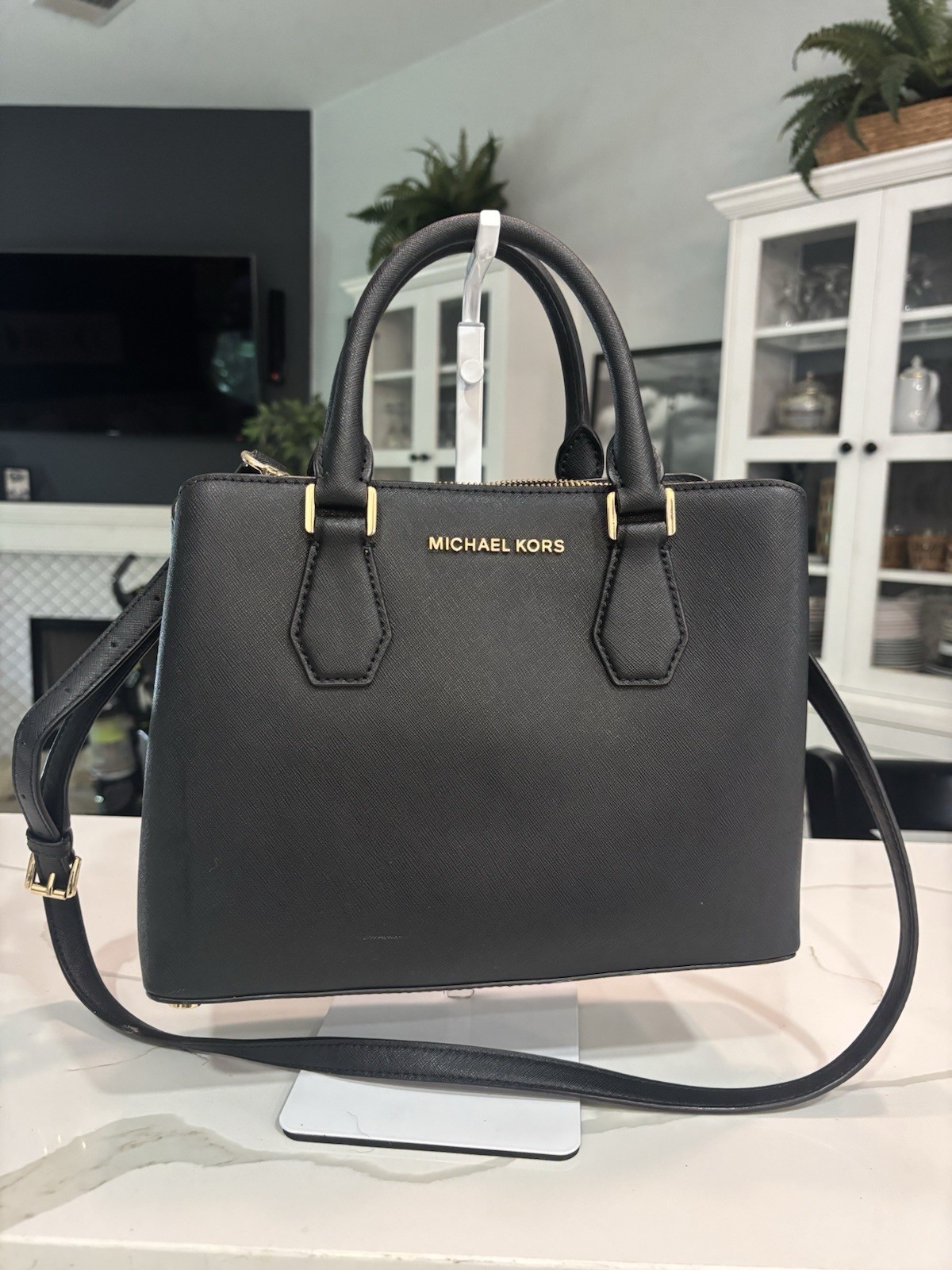 Michael Kors Savannah Satchel Santiago Leather Black Handbag Shoulder Bag