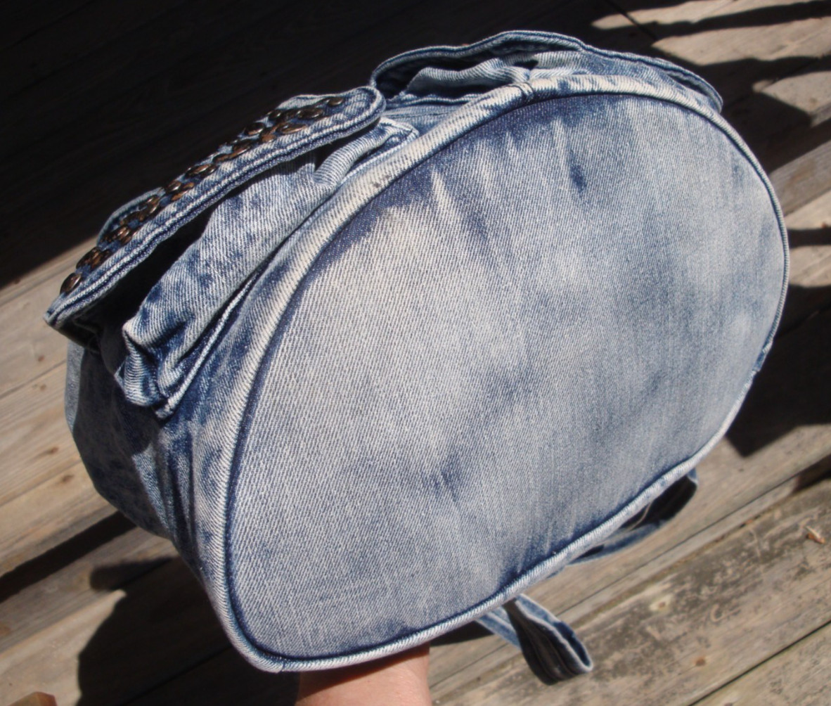 STREET LEVEL Denim Backpack Studded Boho Hobo Hippie Biker School Sling Bag Tote