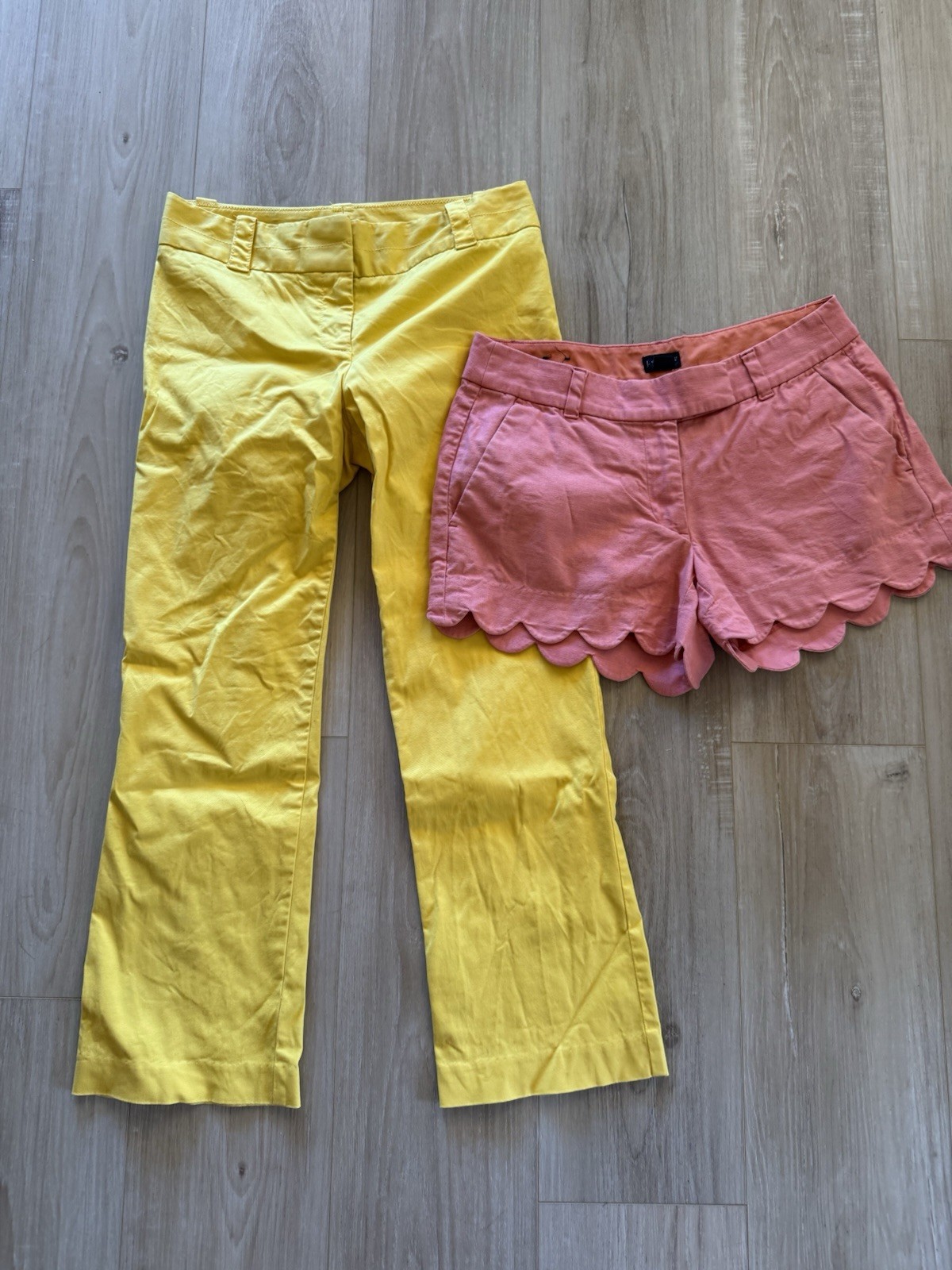 J Crew Women’s Size 4 Lot Pink Scallop Shorts & Yellow City Fit Pants
