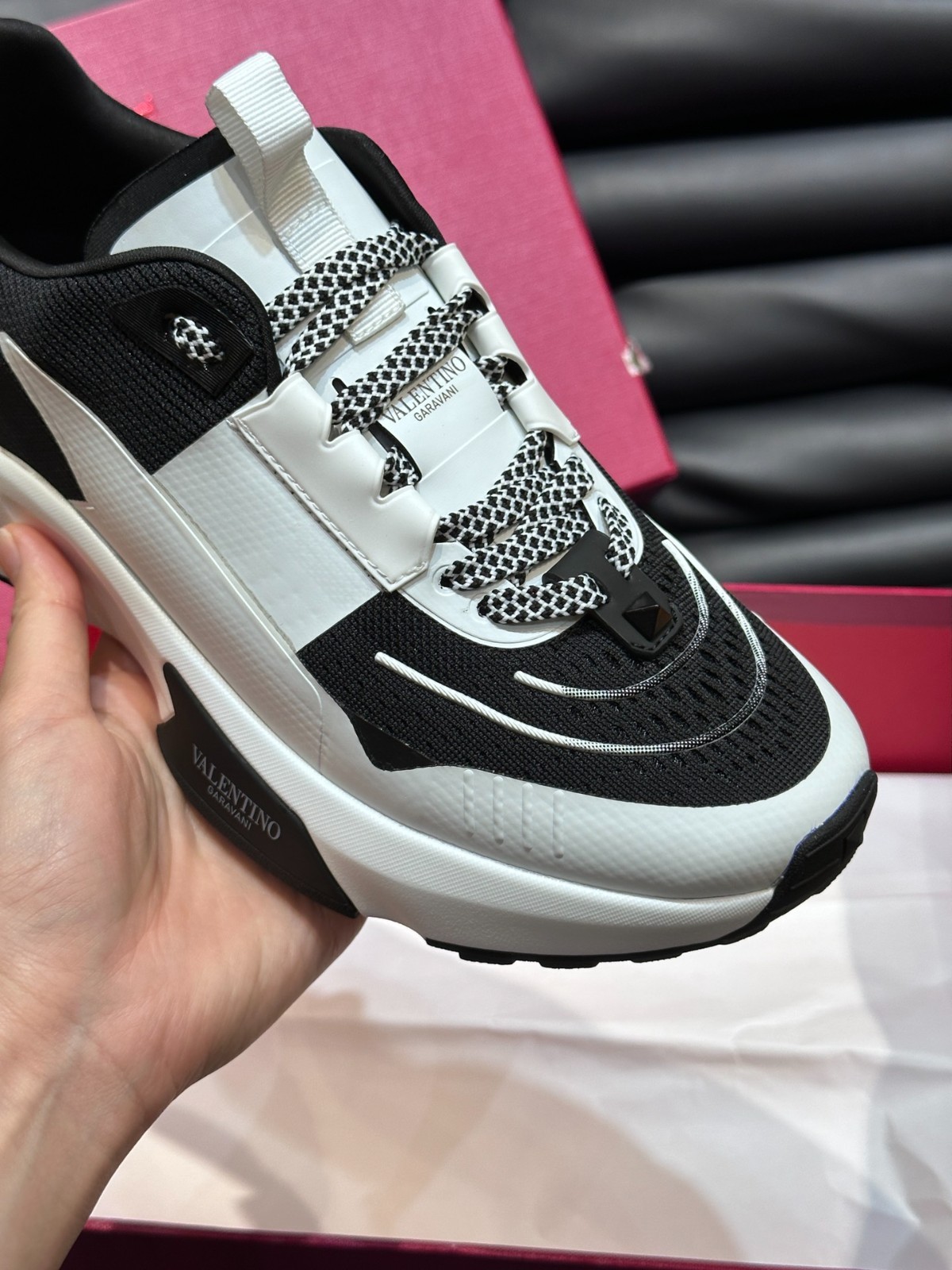 Valentino Garavani Black White Knit Sneakers Running Shoes EU 38-45 With Box New