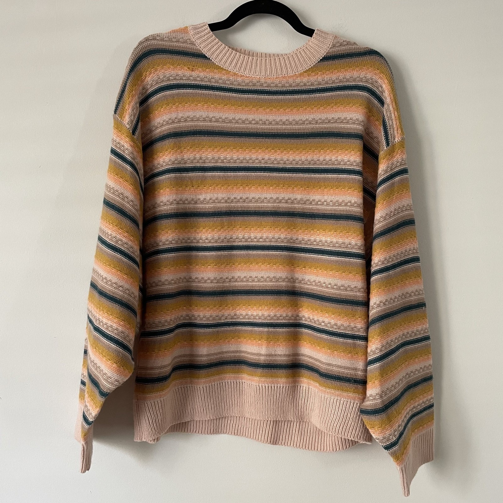 Easel Striped Oversized Slouchy Knit Sweater Size S Boho Casual Travel Lounge