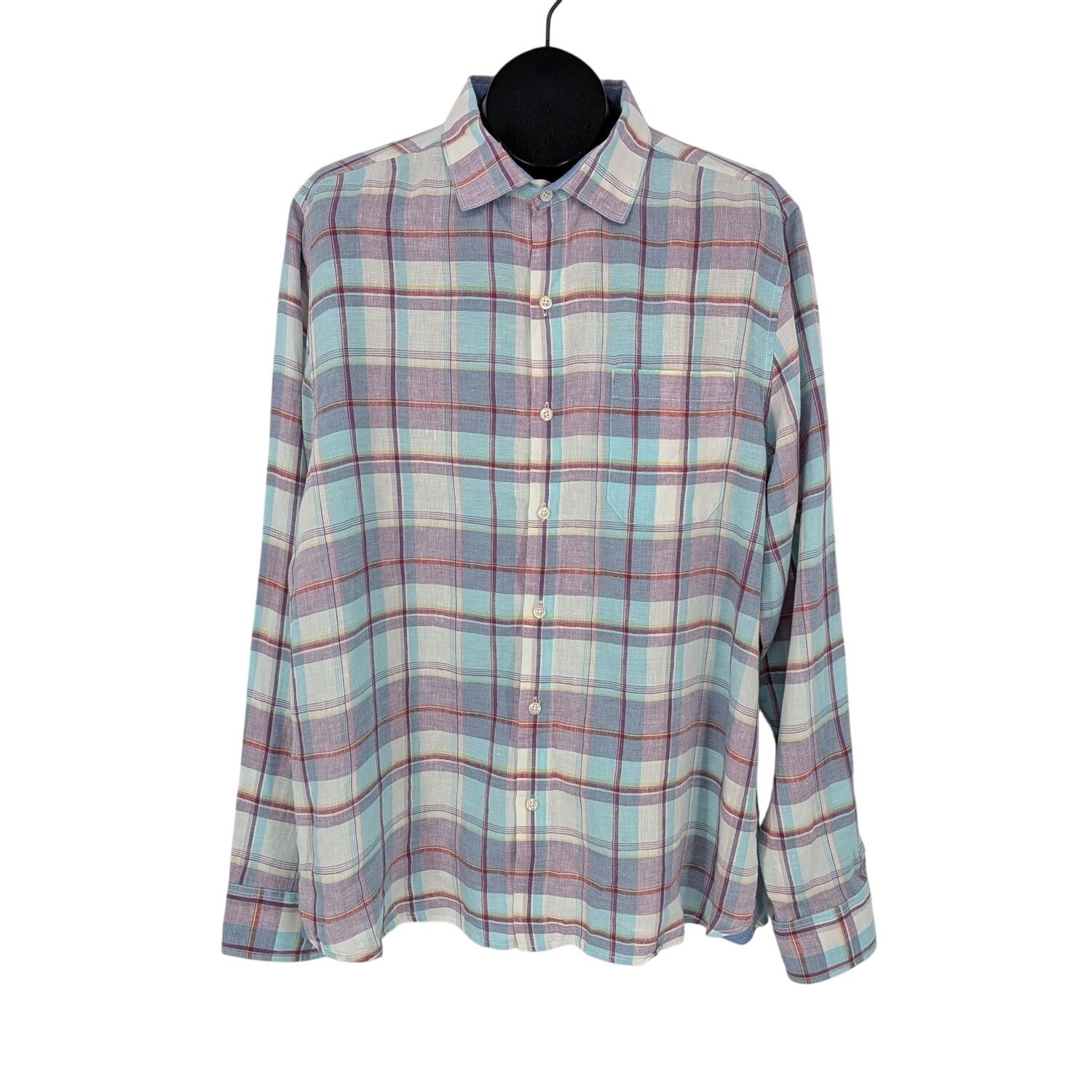 Tommy Bahama Linen Button Down Shirt Plaid Coastal Office Resort Pastel Large