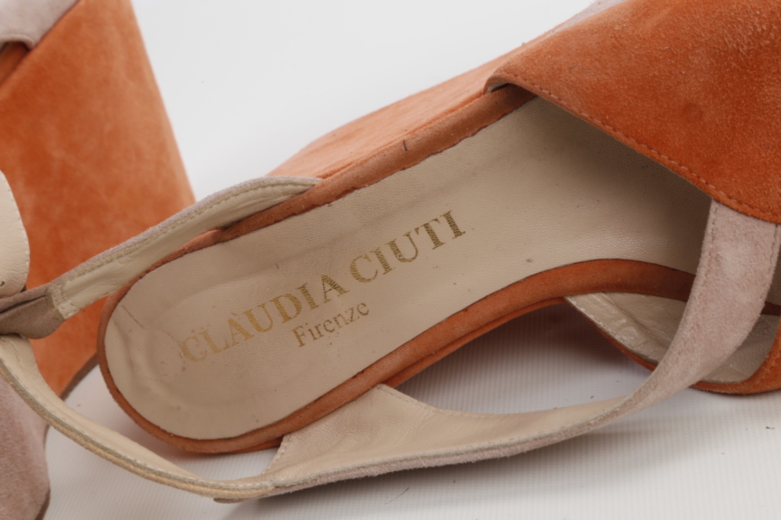 Claudia Ciuti Italian Suede Platform Wedge Sandals Tan Orange Colorblock Size 7M