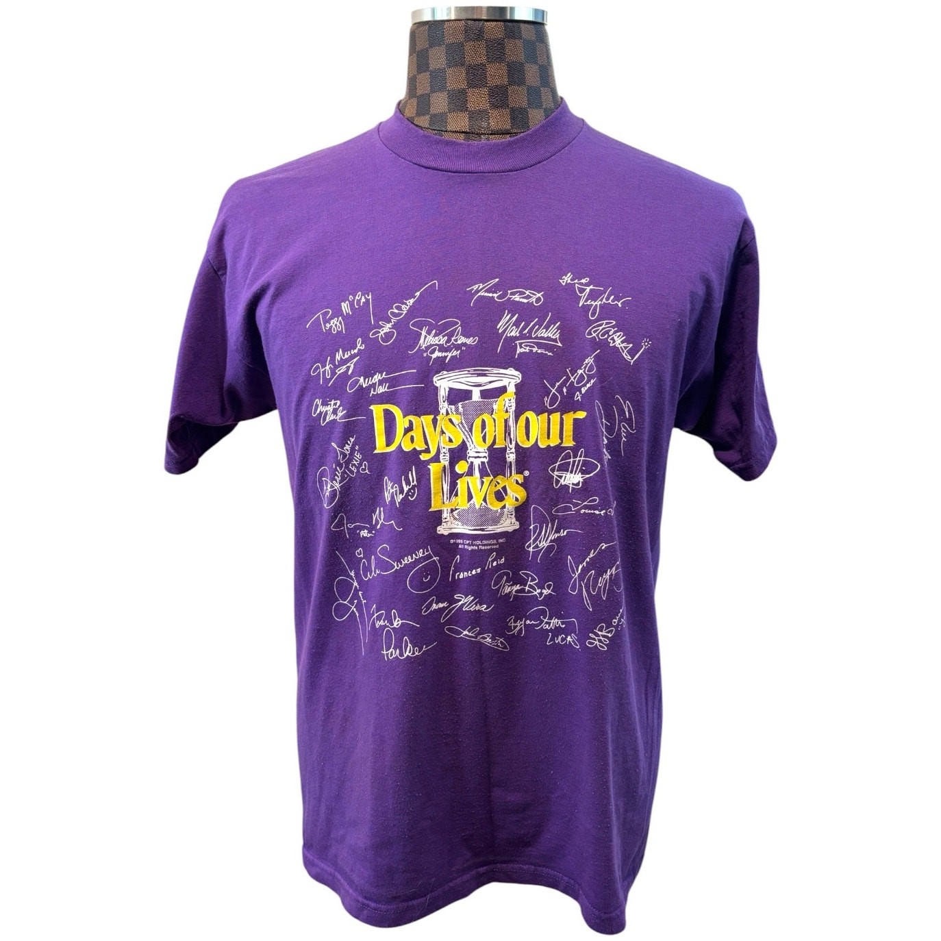 Vtg 90s Days of Our Lives Autograph T-Shirt Size Large Purple 1995 Soap Opera