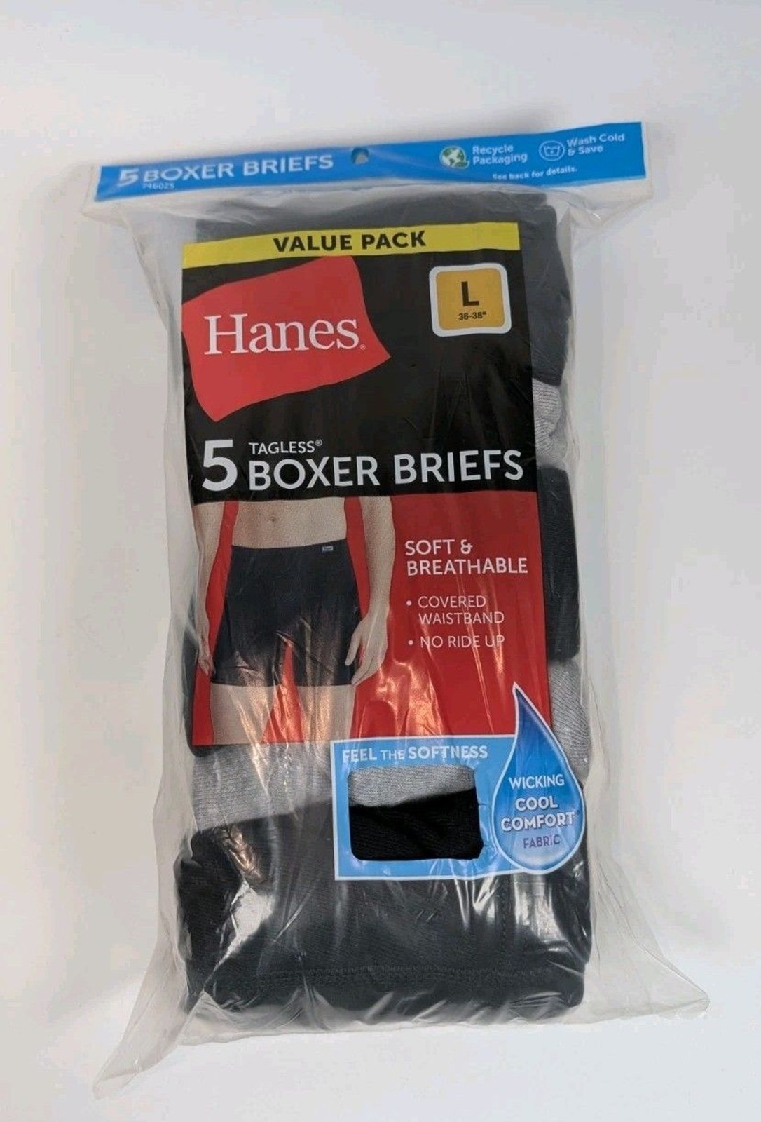 Hanes Mens Boxer Briefs 5 Pack Large 36-38 Tagless Cool Comfort Moisture Wicking