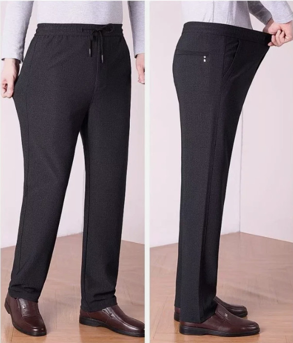 Men’s Elastic Waist Straight Leg Pant Casual Formal Trousers for Middle-Aged Men