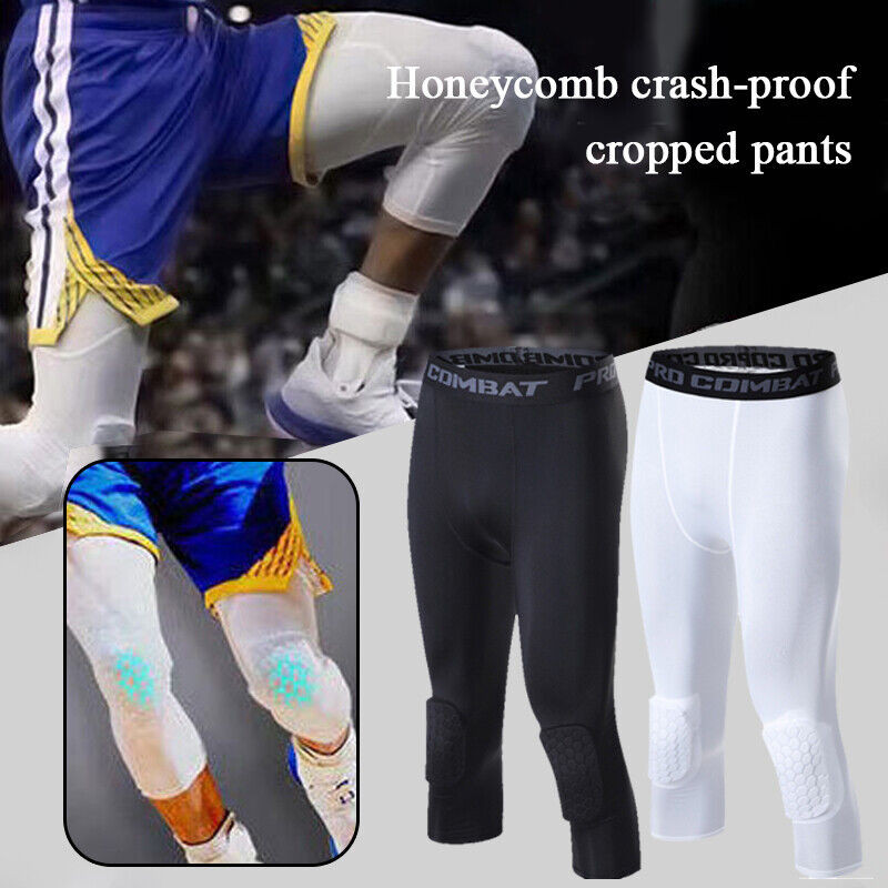 Men’s Basketball Sports Tight Pants 3/4 Compression Workout Leggings Knee Pads