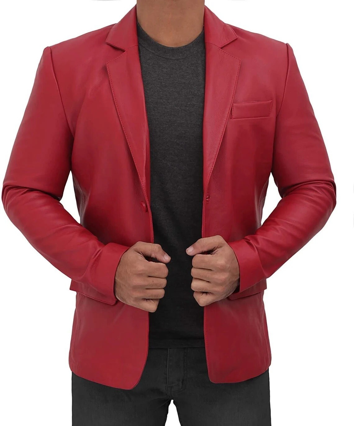 Real Lambskin Leather Blazer For Men Slim Fit Business Meeting Wear Coat MB13a