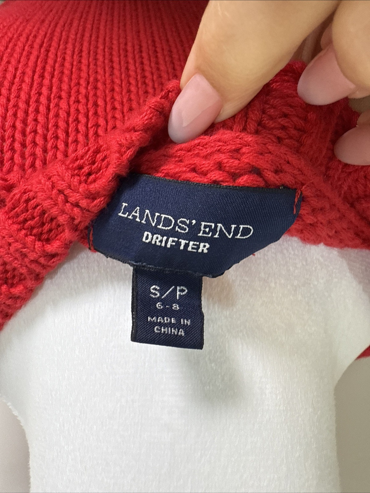 Lands End Drifter Sweater Womens Small Red Chunky Cable Knit Fisherman Cabin S