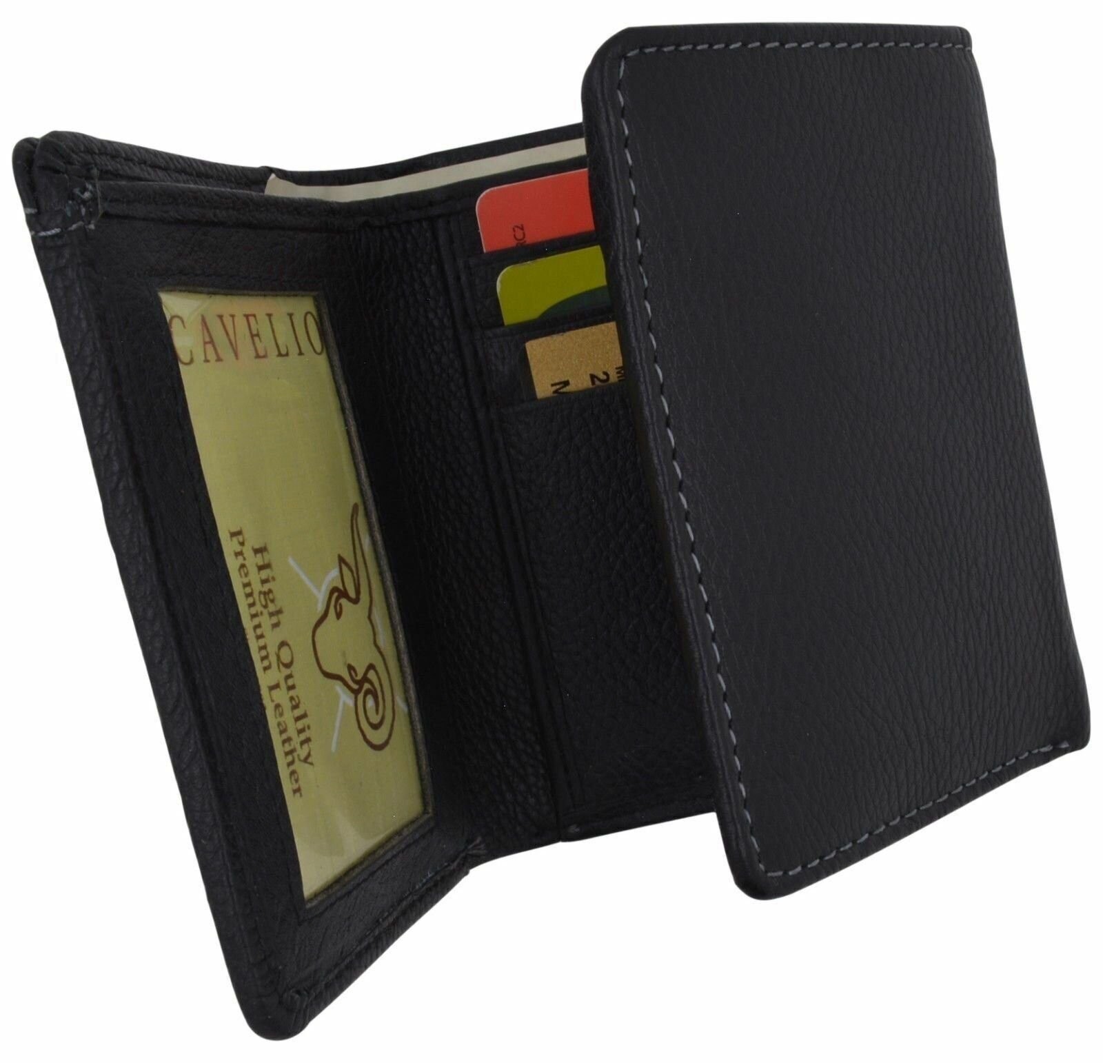 Black Trifold Mens Leather Design Wallet Credit Card & ID Window W/ Bill Pockets
