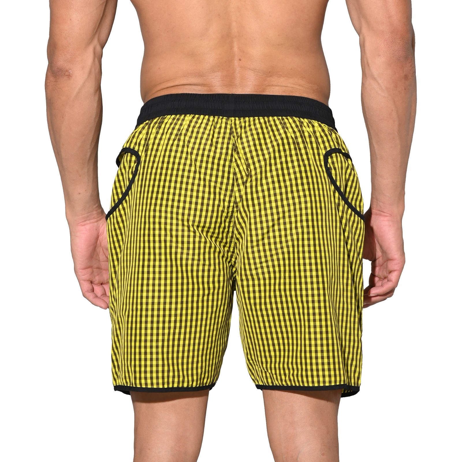 Men’s Lightweight Pocket Board Shorts Fast Dry Surf Lining Swimwear Plaid B4570