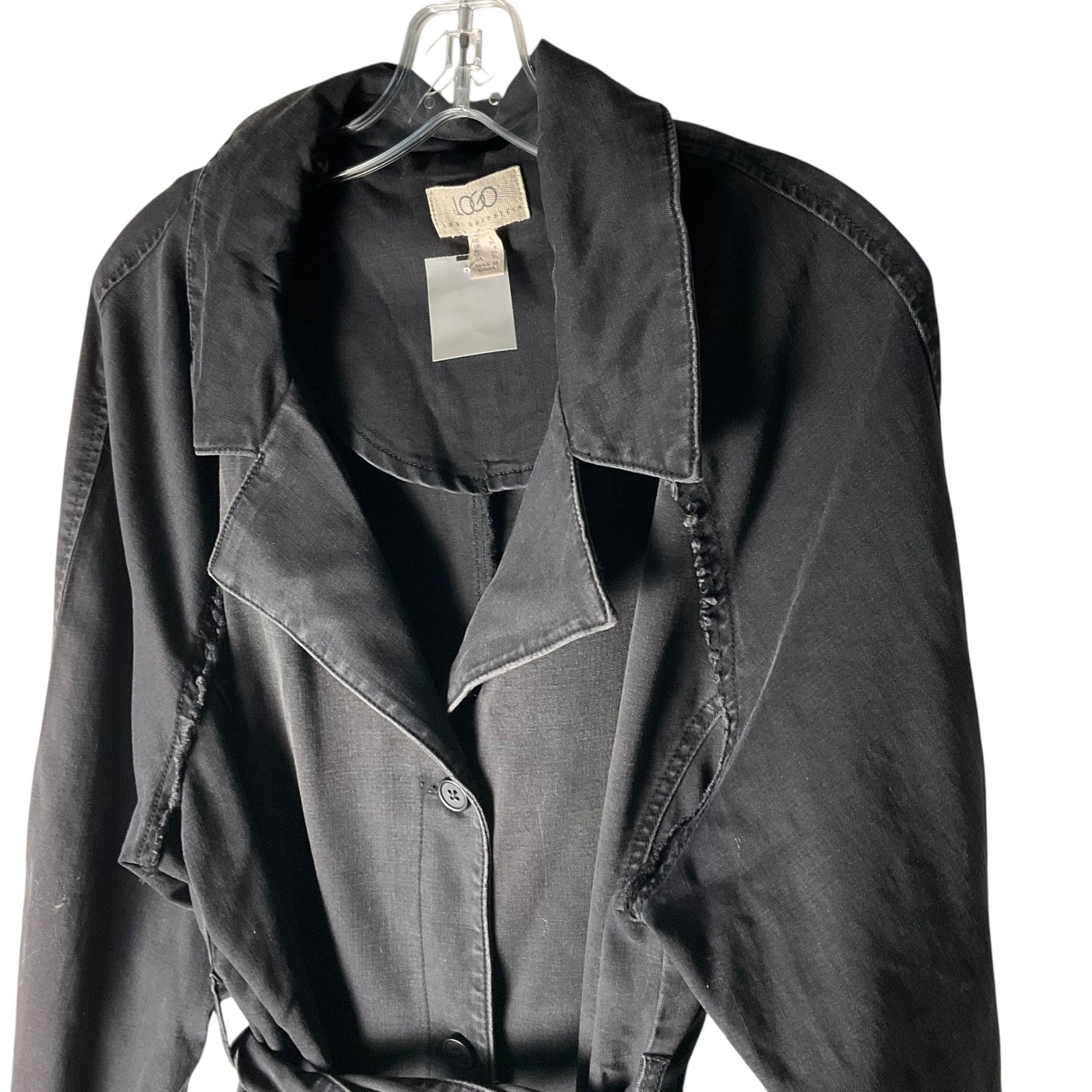 LOGO by Lori Goldstein Denim Belted Trench Coat A629604 Black Size Large NEW