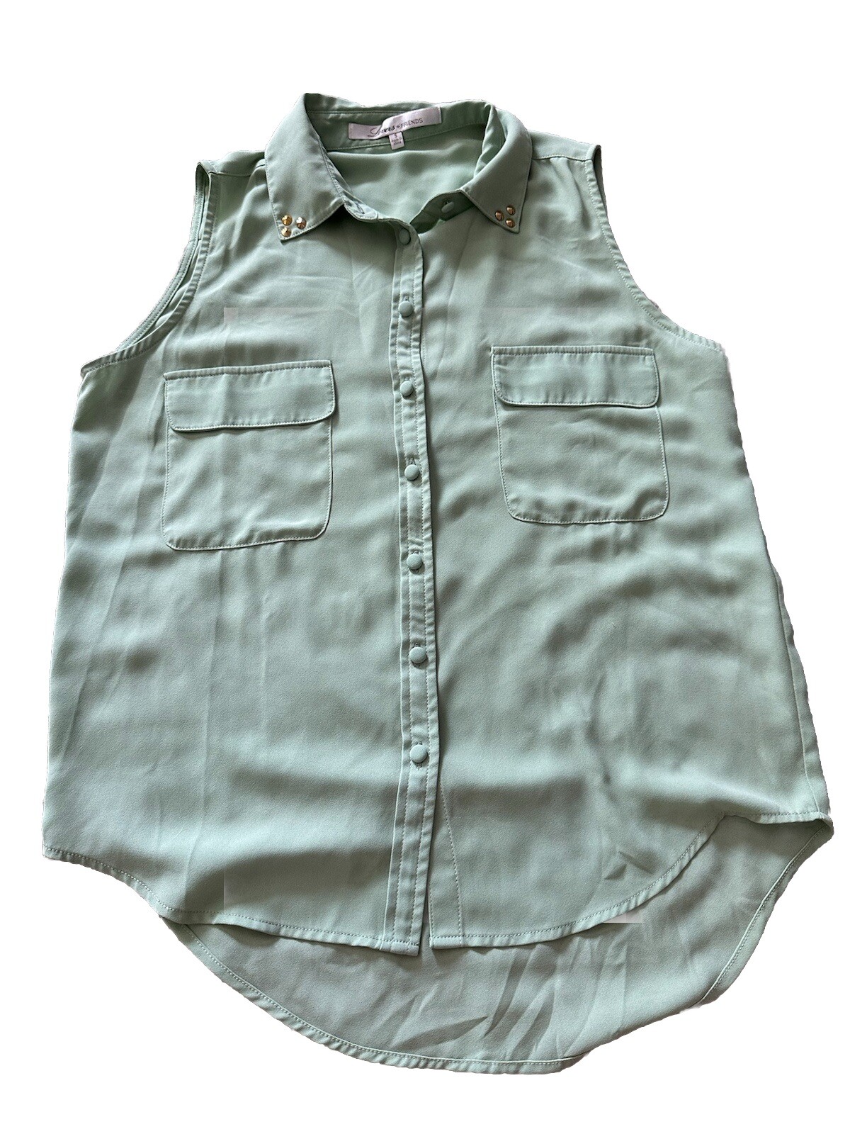 Lovers + Friends Women’s Size Small Sleeveless Collared Flap Pockets Stud Shirt