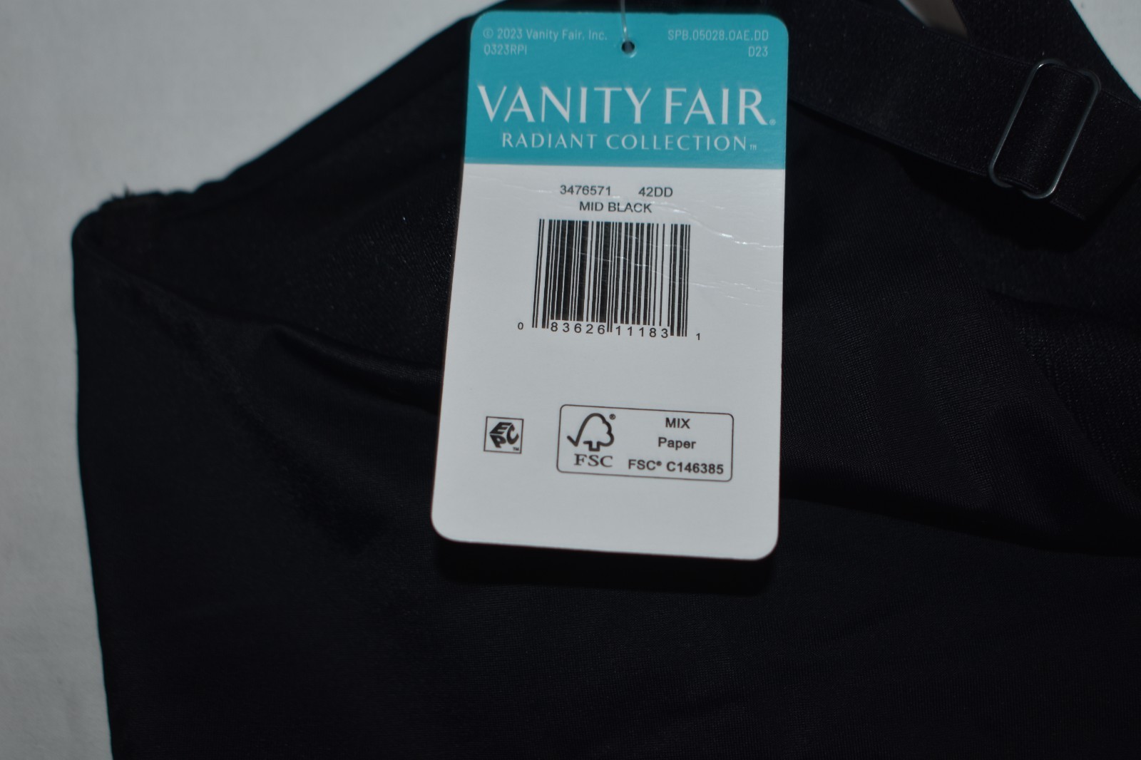 Vanity Fair Bra Radiant Collection Black Sz 42DD Underwire Full Figure Smooth