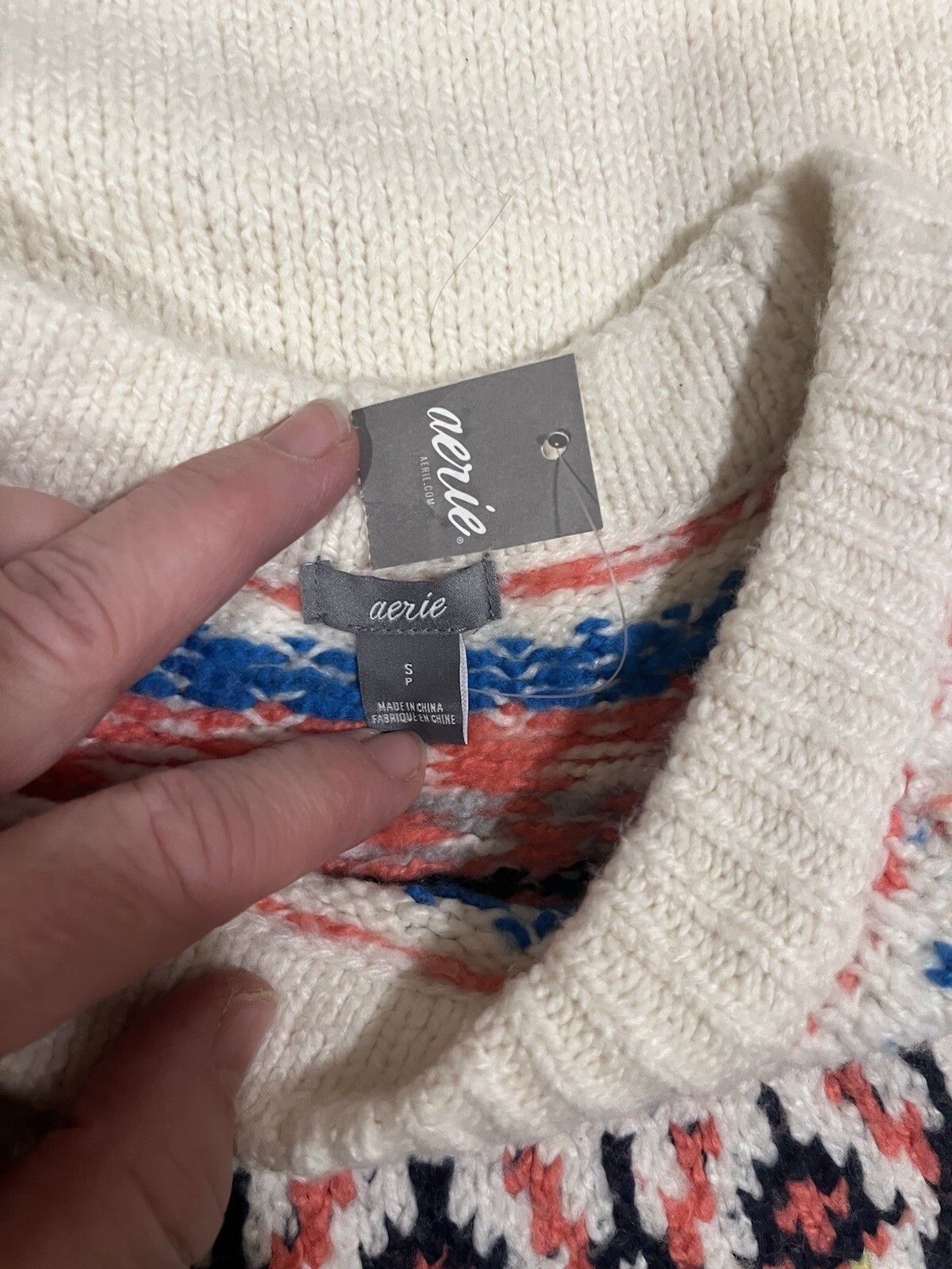 Aerie Fair Isle Cream Pullover Sweater Size SP Nordic Scandi Oversized Cabincore