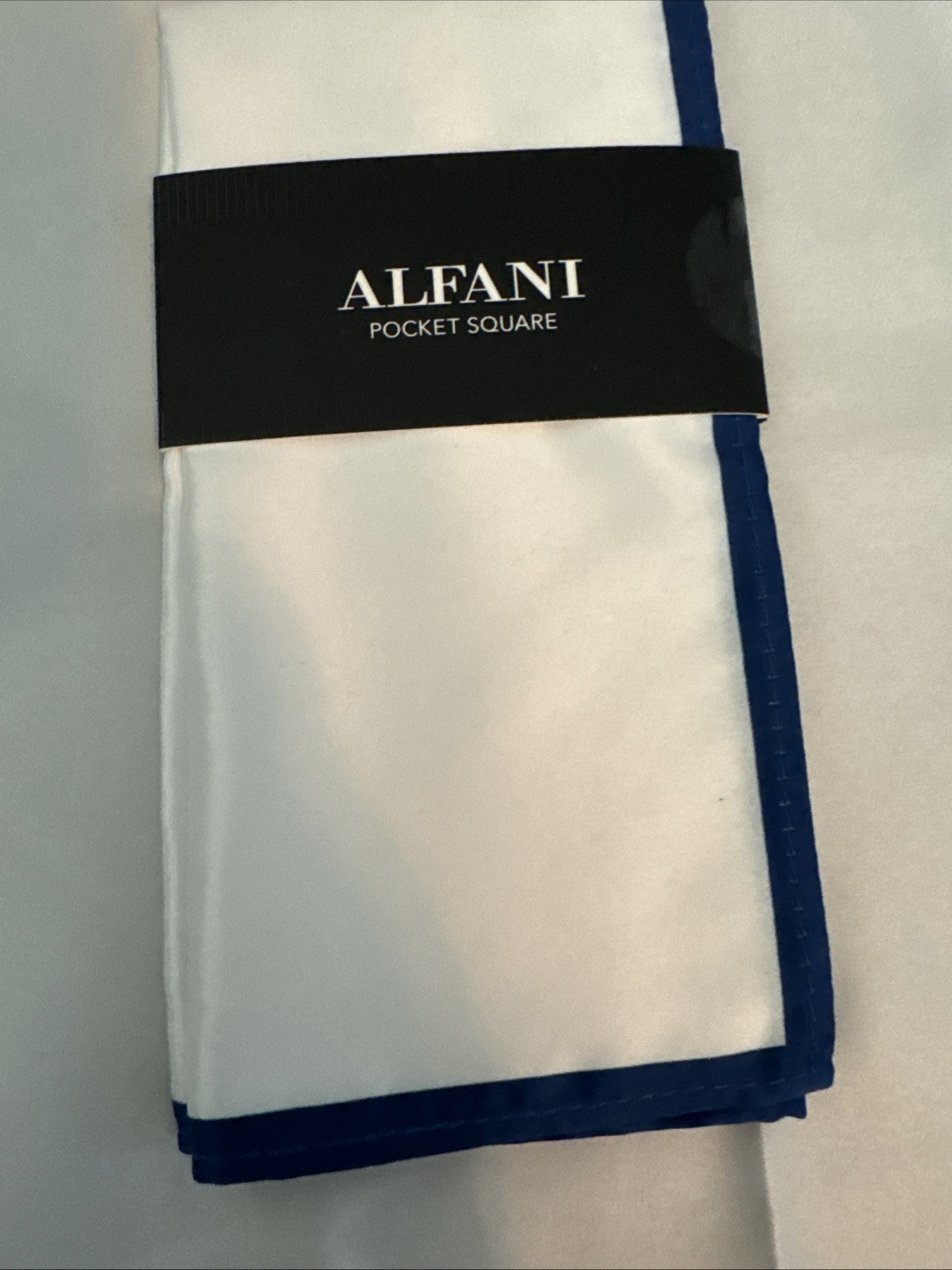 Alfani Mens Subtle Texture Solid Pocket Square Blue/White 12.5″x12.5″
