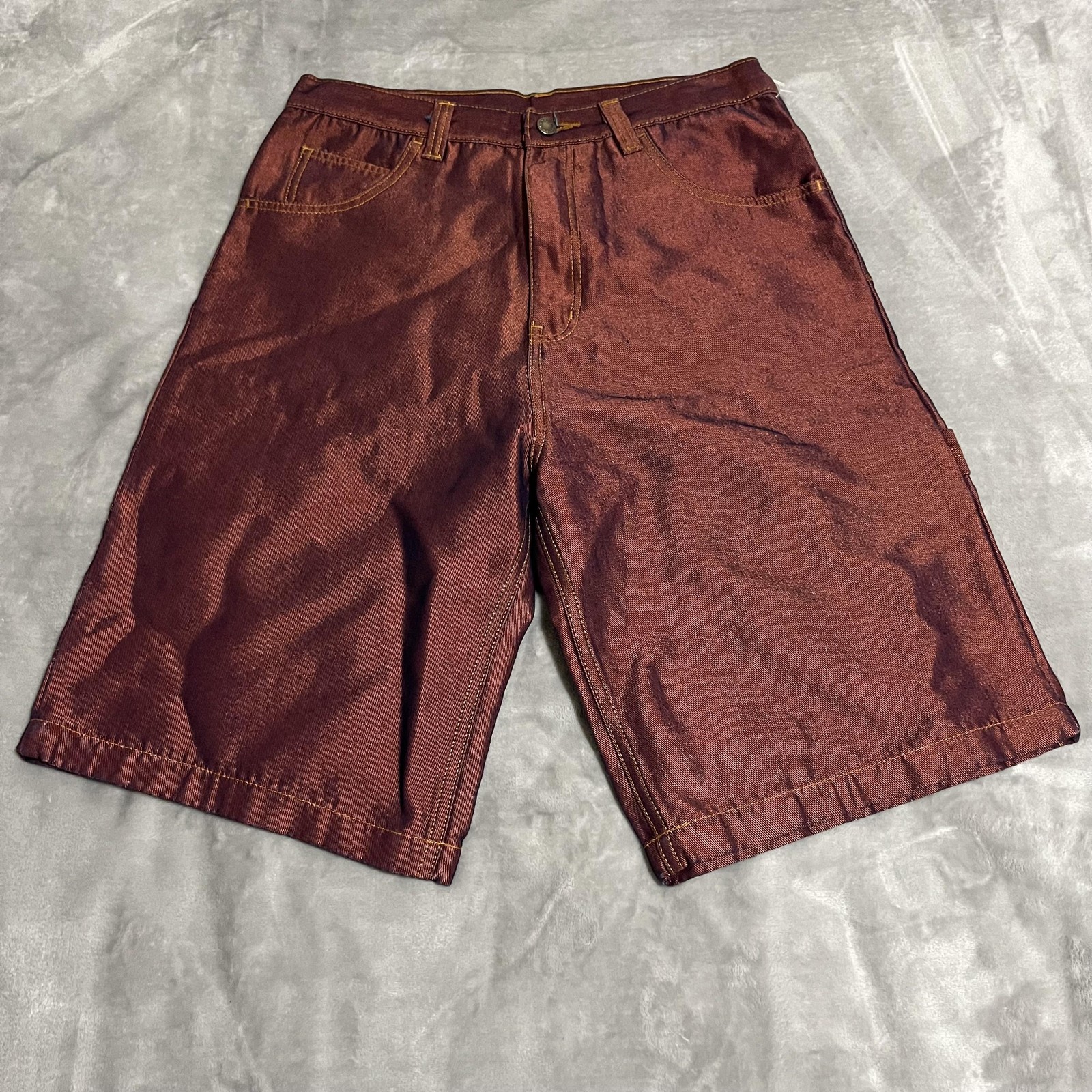 Vintage Sunny Import Shorts Mens 34 Burgundy Shiny Carpenter Hammer Loop Y2K