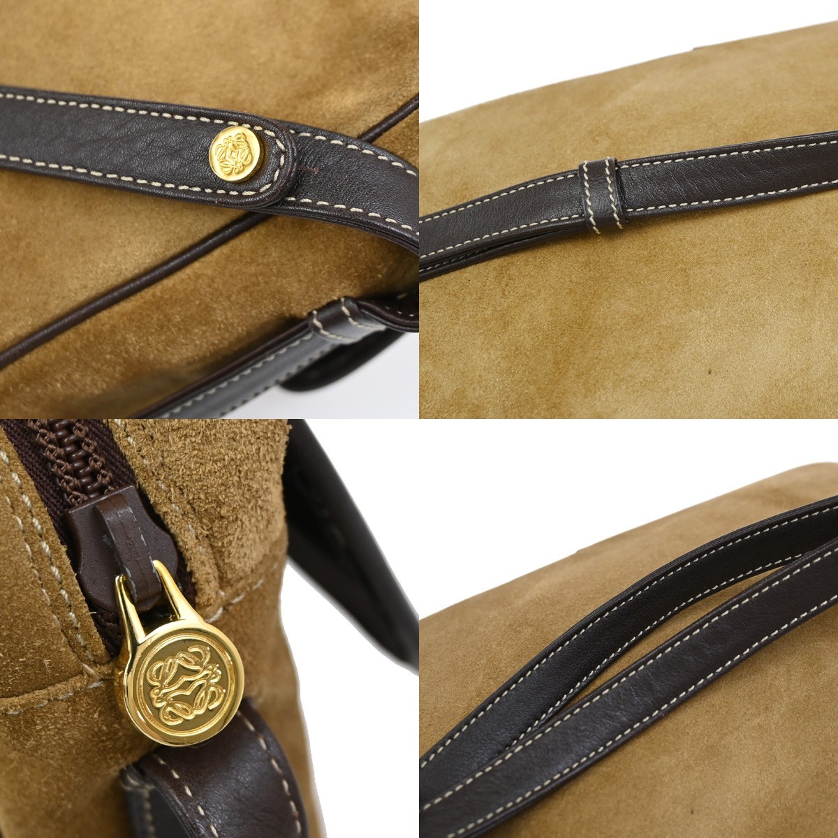 LOEWE Logo Anagram Shoulder Hand Bag Suede Leather Brown GHW 35YJ077