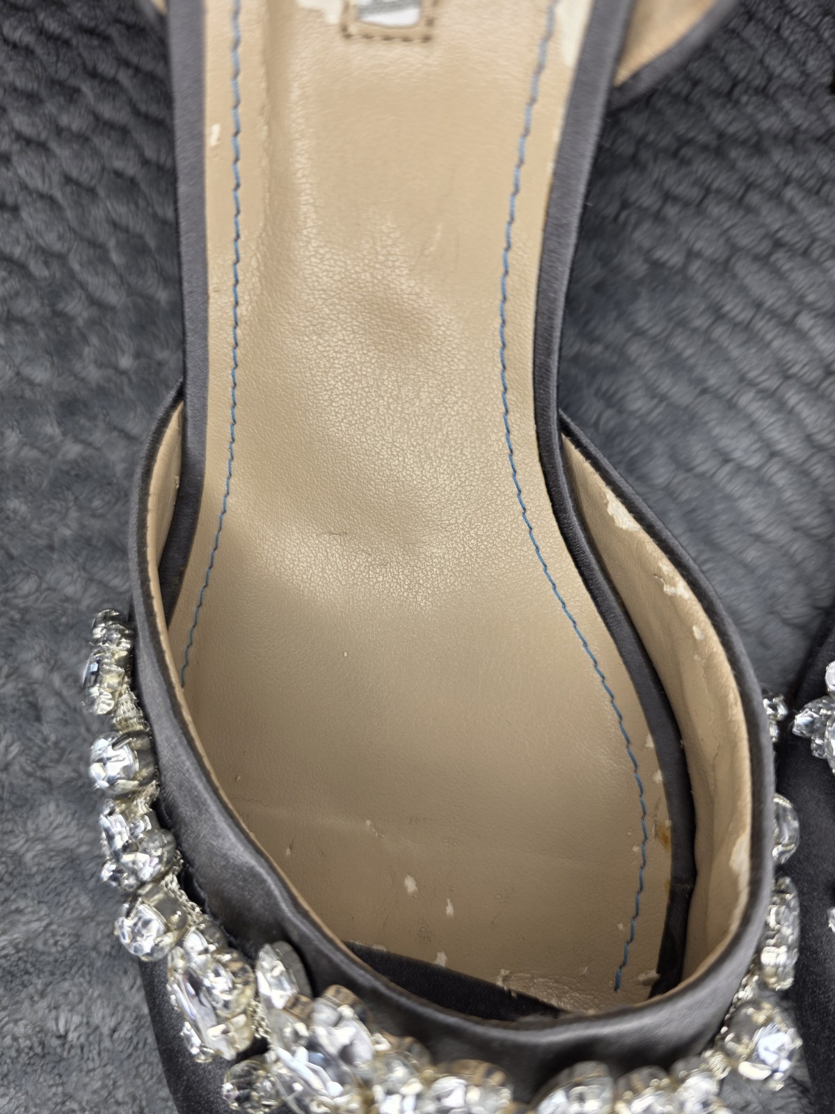 David Tutera Women’s Gray Satin Open Toe Wedge Heels with Rhinestone Accents