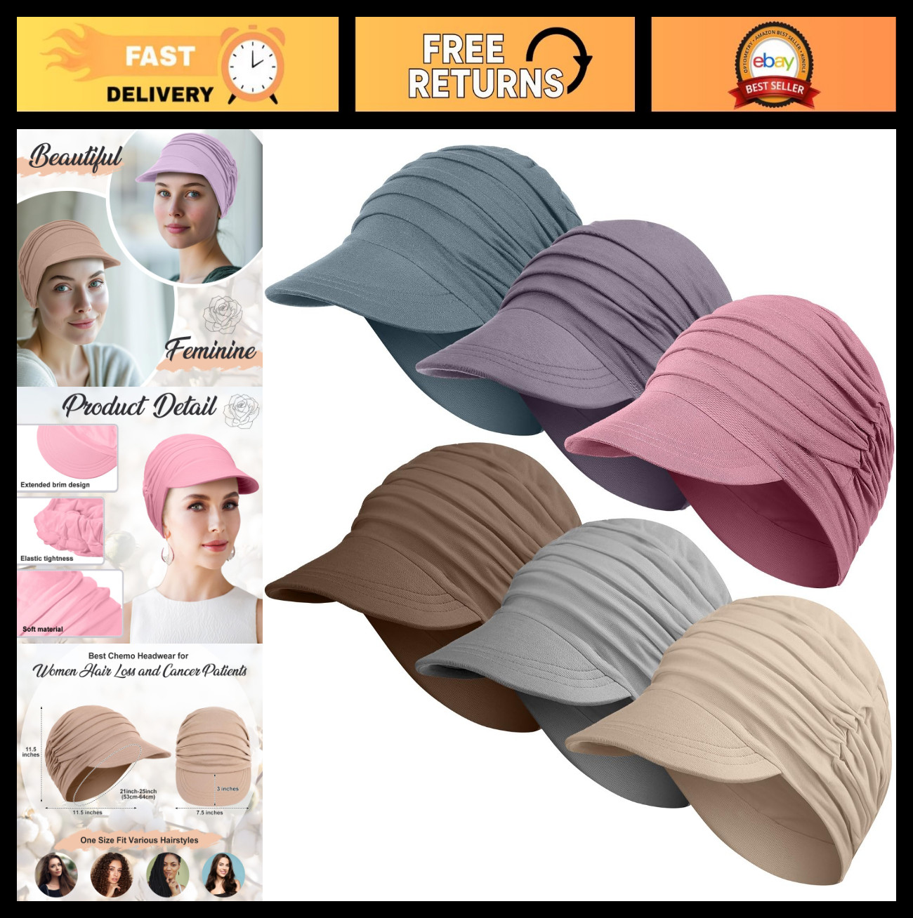 6 Pcs Women’s Chemo Hats – Breathable Bamboo Newsboy Caps for Hair Loss Support