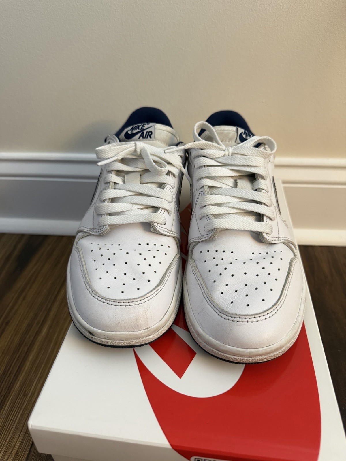 NIKE AIR JORDAN 1 LOW 85 OG METALLIC BLUE WHITE/NAVY SIZE MEN’S 8 Used With Box