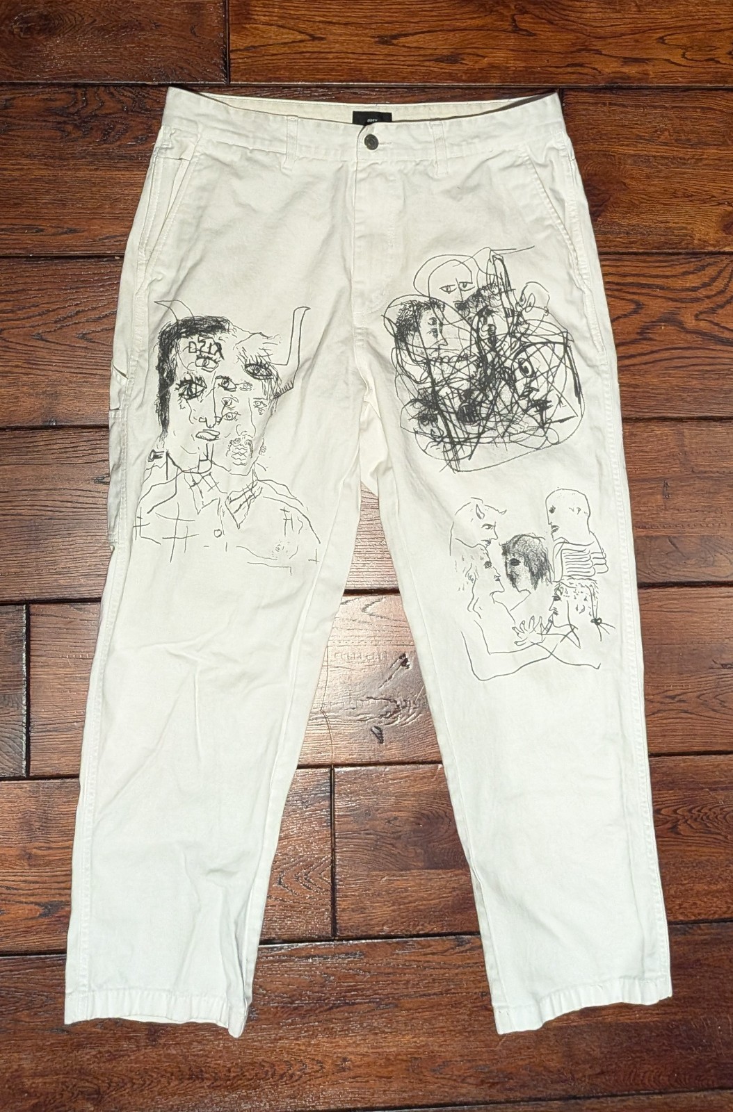 Obey Mens Hardwork Carpenter Bull Denim Pants w/ Graphic Print Size 32(17″)x27.5