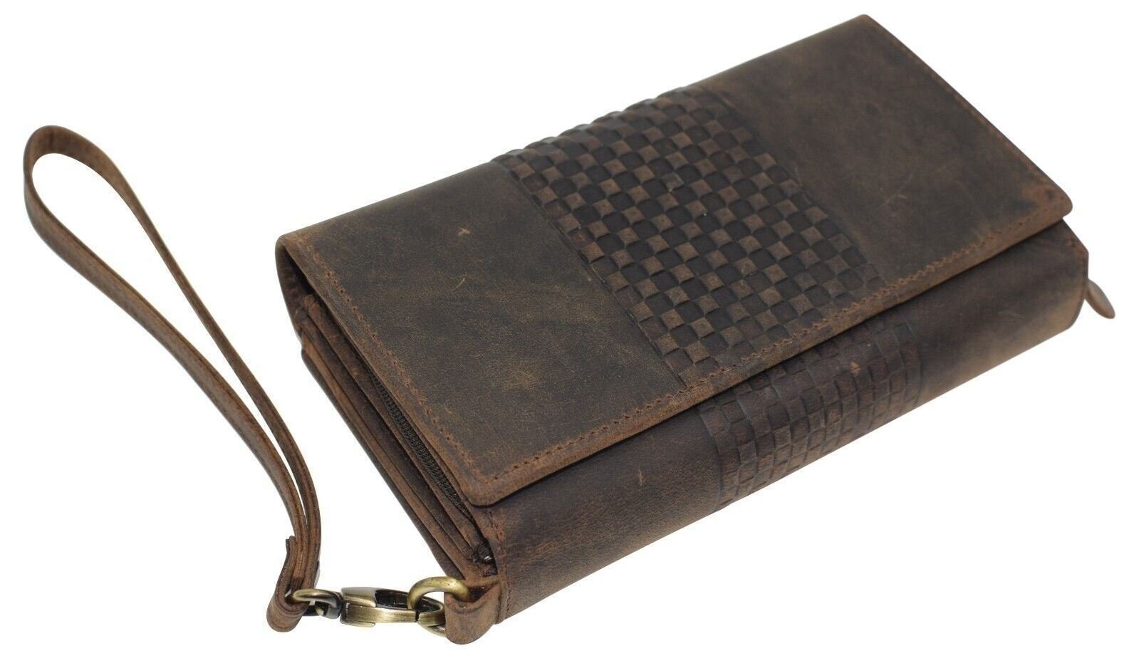 RFID Vintage Leather Large Clutch Purse Smartphone Hand Wristlet Women Wallet
