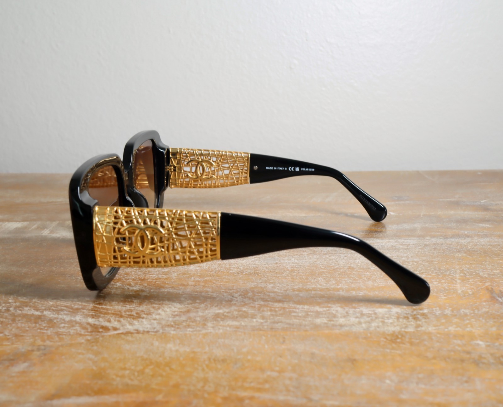 CHANEL CH5532 Urban Vintage Square Sunglasses 54mm Black/Brown Polarized Lens