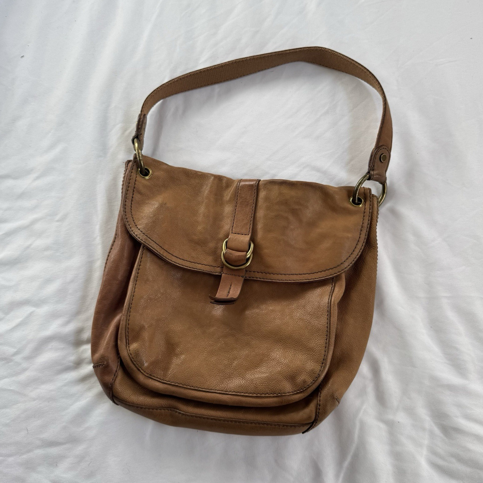 Fossil Brown Shoulder Bag Flap Magnetic/Zip, Inner & Outer Pockets, Gold